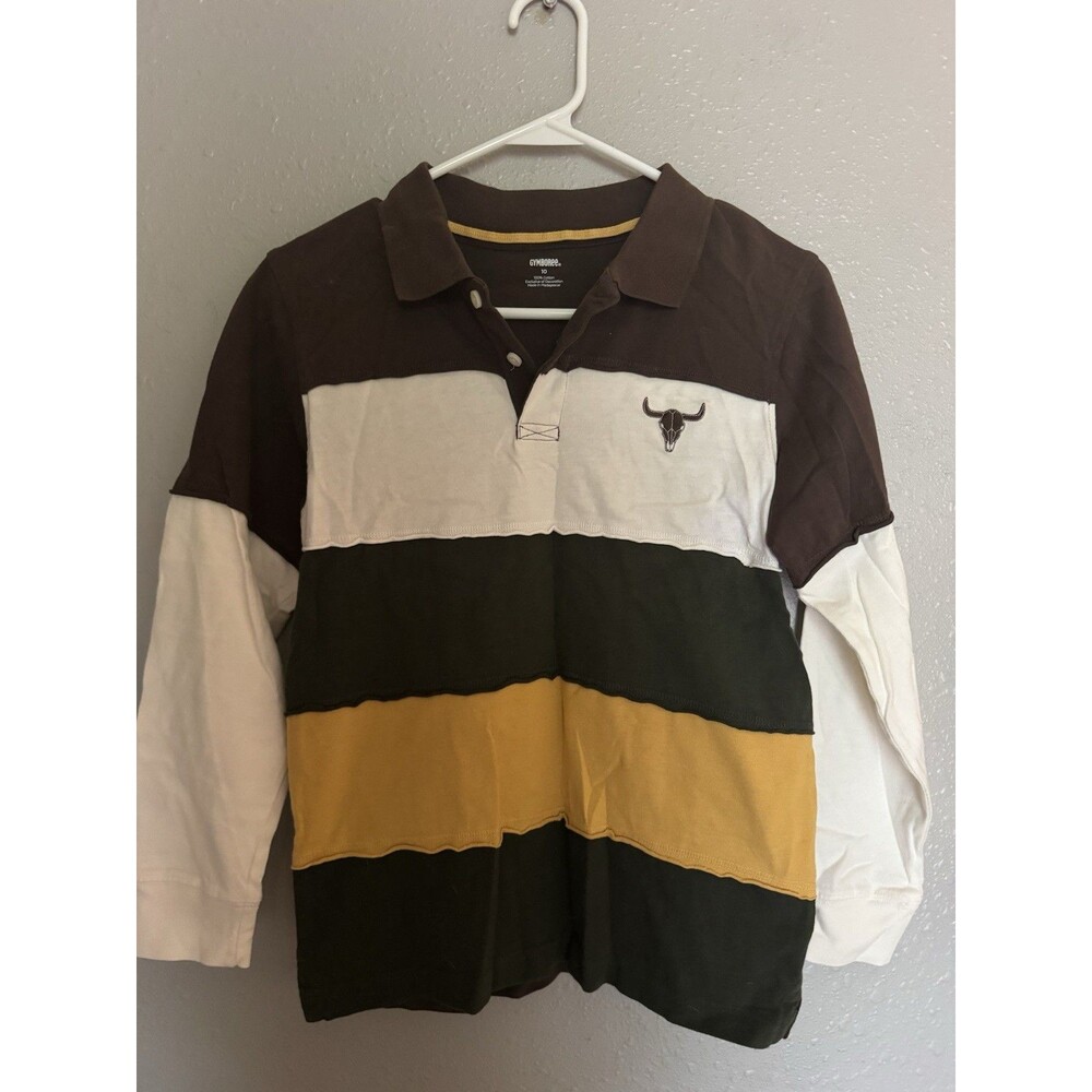 Gymboree Boys Rugby Polo Shirt size 10 Long Sleeve Colorblock Stripe Longhorn